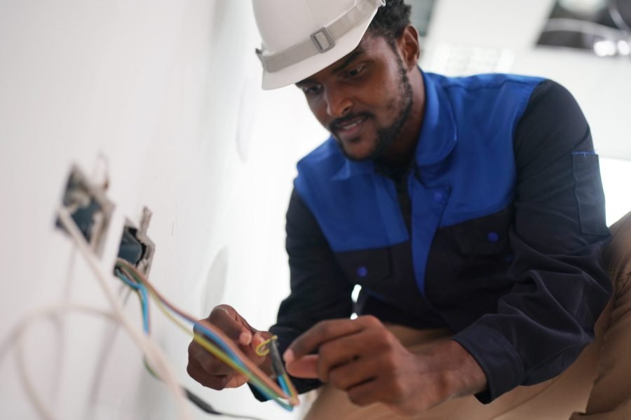 Architect and construction engineer or surveyor discussion plans and blueprints